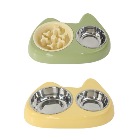 Pipitao Original New Pocket Cat Bowl Size Eye Slow Food Stainless Steel Two-in-One Pet Bowl Pet Supplies