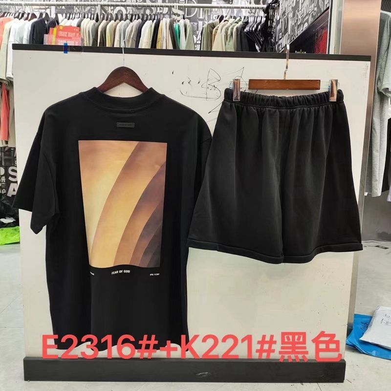 FOGESS Camiseta de cuello redondo, manga corta, camiseta de cuello de terry, pantalones cortos, set suelto, moda masculina, juventud, 18 - 24 años