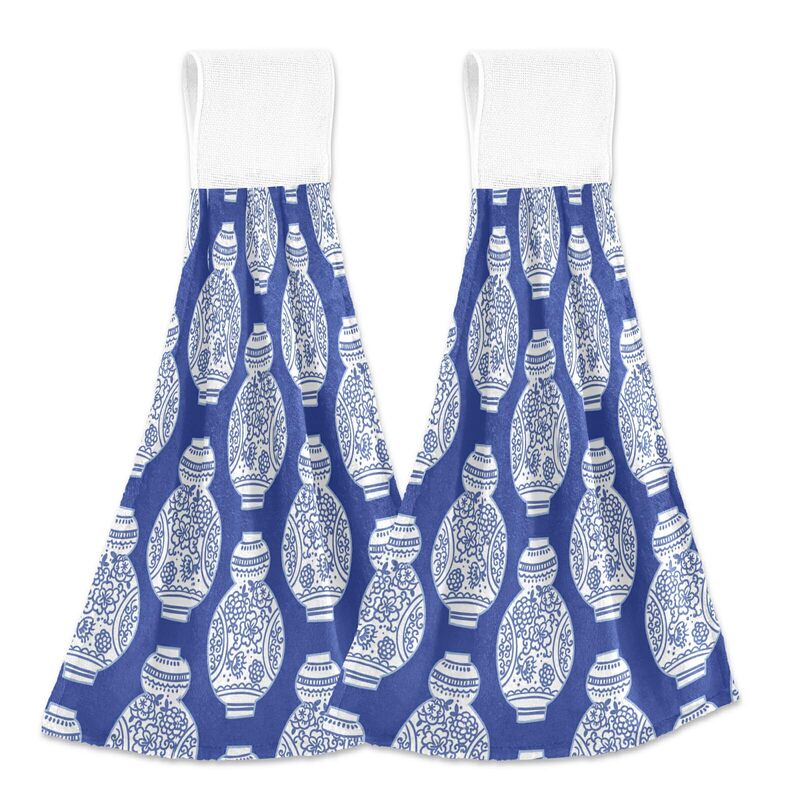 Ink Vase Pattern Kitchen Bathroom Laundry Room Hand Towel Hanging Towel with Ring Dishwashing Cloth Absorbent Cross-Border Towel
