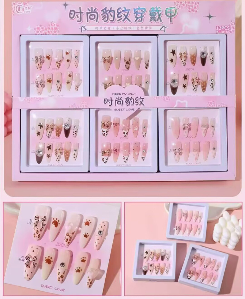 Nuevo desgaste de la serie de mariposa de uñas etiquetas de uñas niñas caja de almacenamiento transparente etiquetas de uñas falsas niñas etiquetas de uñas cortas