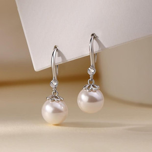 S925 Sterling Silver French Retro Imitation Pearl Earrings Ear Hook Empty Petal Simple Elegant Ear Holes Wholesale