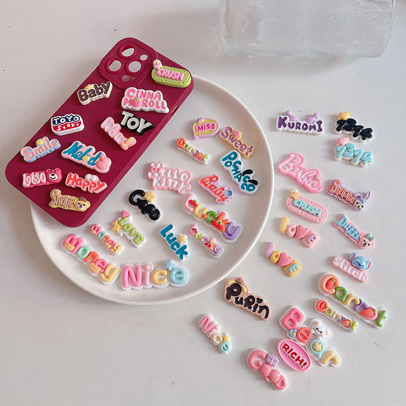 英語アルファベット樹脂アクセサリーかわいい漫画 DIY クリーム接着剤下駄文字プレートアクセサリークロスボーダーパッチ|undefined