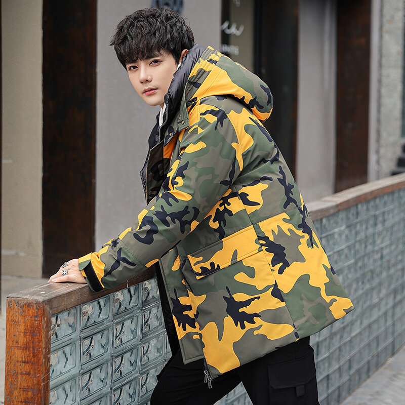 Men's Camouflage Down Jacket Hooded Jacket Korean Casual Thickened Warm Men's Fashionable Top Down Jacket Men's Clothing