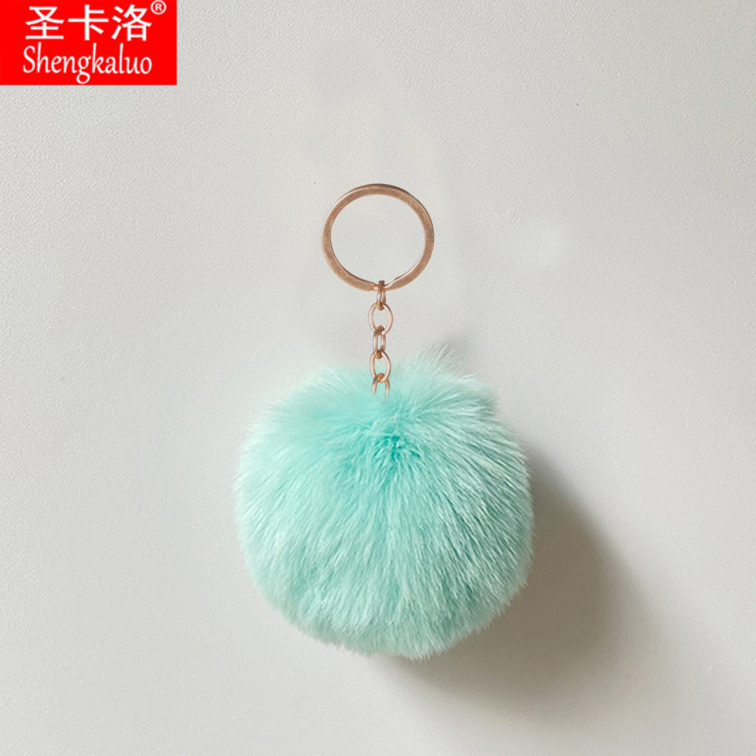 Elemento verde colgante cuerda llavero de peluche de piel artificial bolsa de lana corta colgante damas colgando bolsa accesorios al por mayor