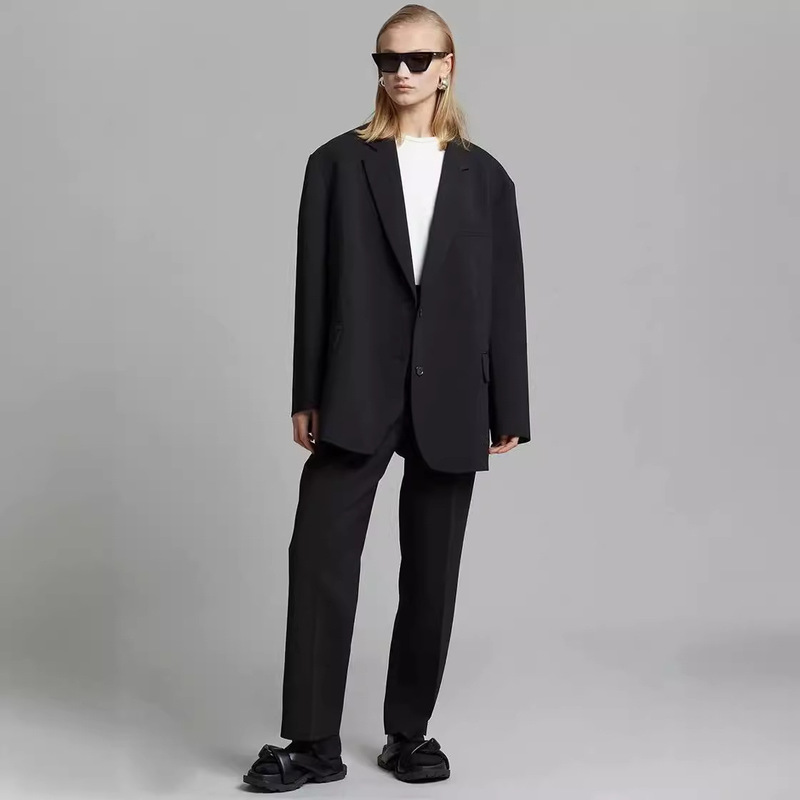 Art Frankieshop 2024 Classic Silhouette Loose Suit Jacket Boyfriend Style Back Hem Double Slit Suit
