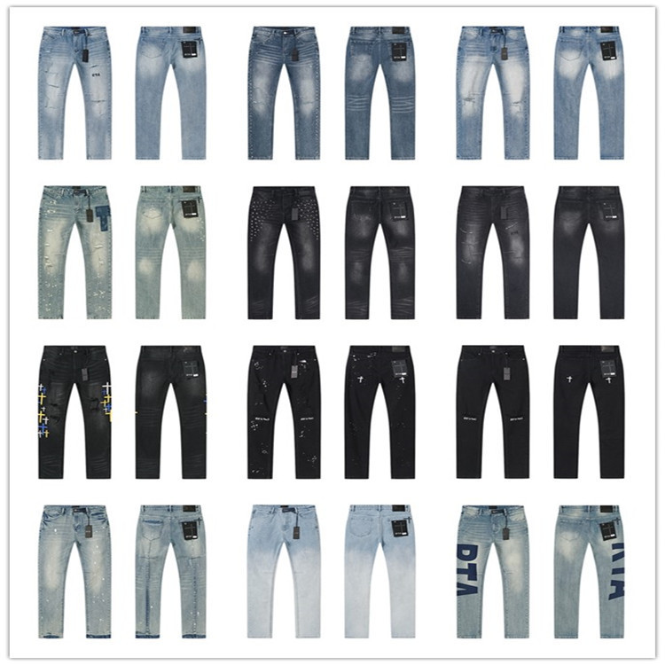 Rta Series Washed Distressed Embroidered Letter Print Jeans Casual Style Unisex Patterned Jeans