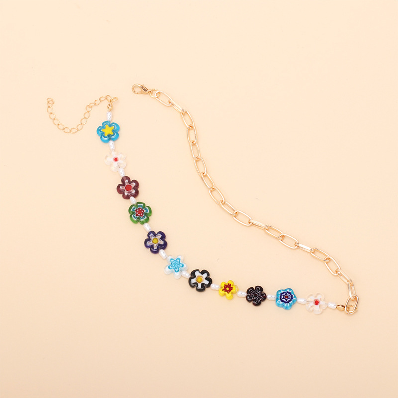 Fashion Color Flower Necklace Bracelet Combination Set display picture 5