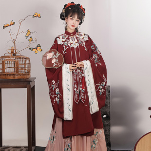 原创汉服女古装中国风立领对襟长衫大袖秋冬款改良明制云肩全套-阿里巴巴