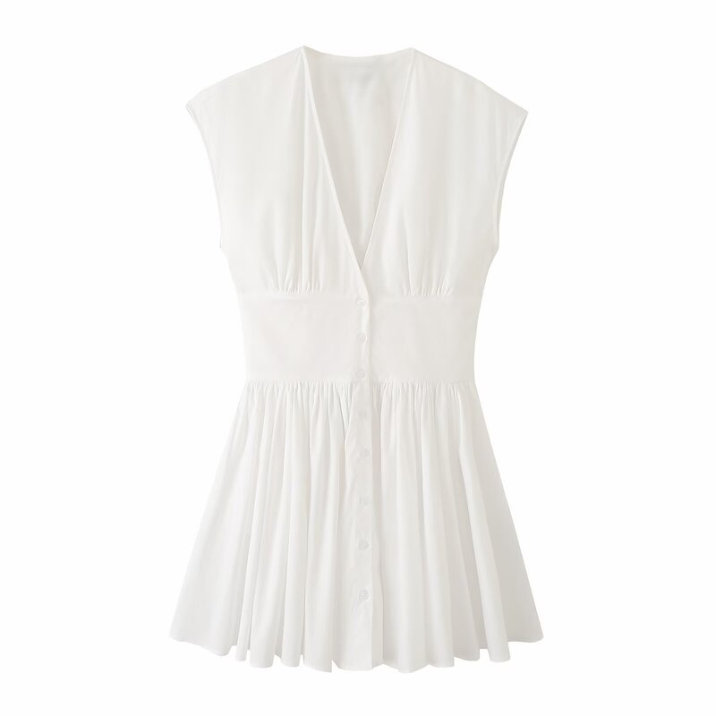 Za Foreign Trade Wholesale European and American Style Women's Fashion Versatile Solid Color Sleeveless Deep V-Neck Poplin Mini Dress Za Foreign Trade Wholesale European and American Style Women's Fashion Versatile Solid Color Sleeveless Deep V-Neck Poplin Mini Dress