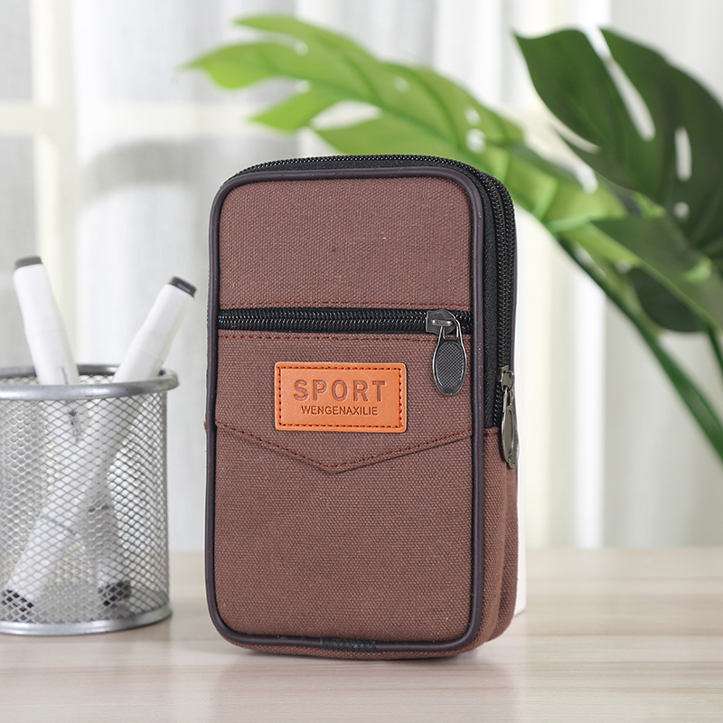 Nuevo lienzo bolso del teléfono móvil sitio de construcción bolsa de cintura de trabajo horizontal y vertical de tres capas cremallera cinturón monedero para los ancianos