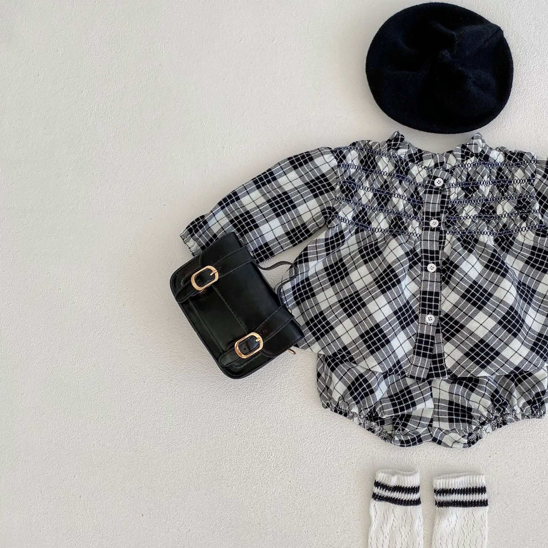 2024 Herbst/Winter Neue Baumwolle Weibliche Baby Karierten Langarm Top Strickjacke + Hose zweiteiliges Set_voghion.com