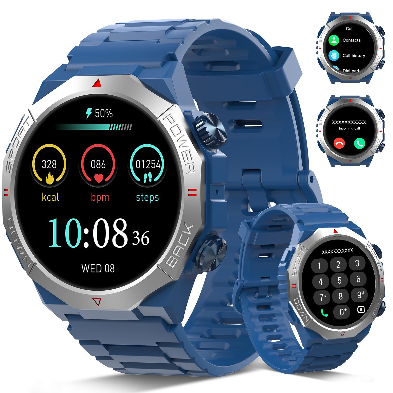 Men's Military Smart Watch, 3.5 cm Fitness Watch Answer / Dial Phone, All Day Heart Rate Monitoring