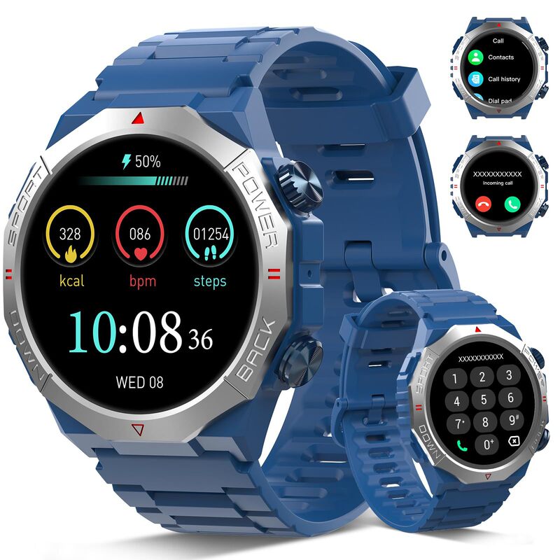 Men's Military Smart Watch, 3.5 cm Fitness Watch Answer / Dial Phone, All Day Heart Rate Monitoring