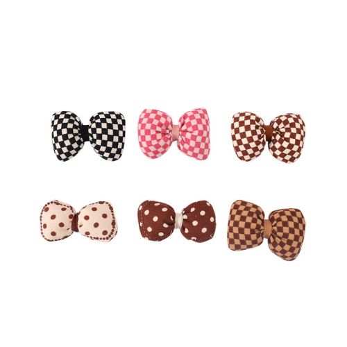 Fabric checkerboard filled with cotton polka dot bow brooch three-dimensional bow tie diy handmade hair accessories materials shoes and socks accessories