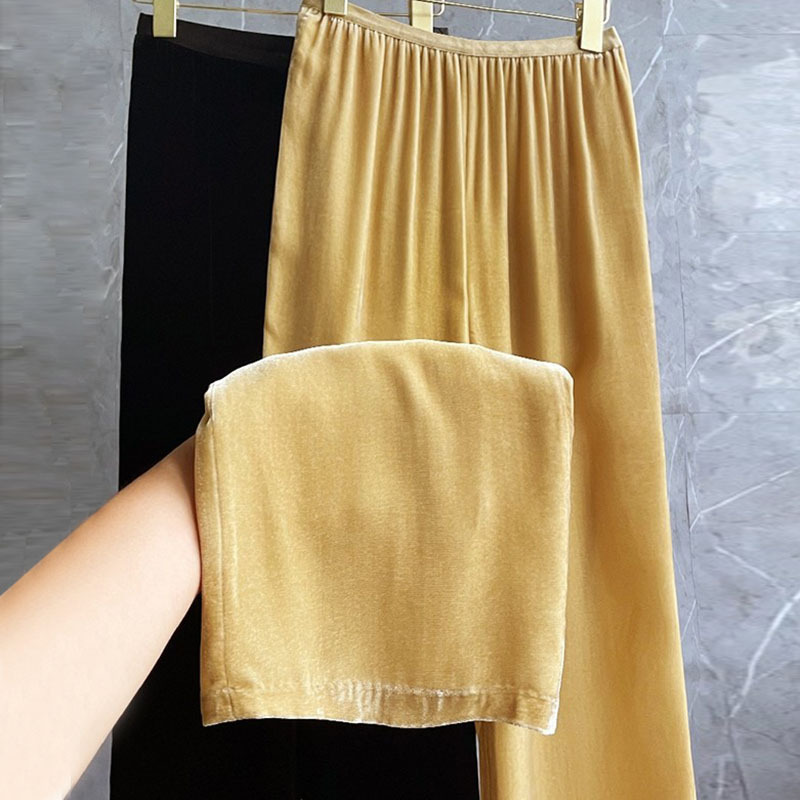 Korean Velvet Gold Velvet Wide-leg Pants Women's New Velvet Yellow Thickened High Waist Dosing Loose Straight