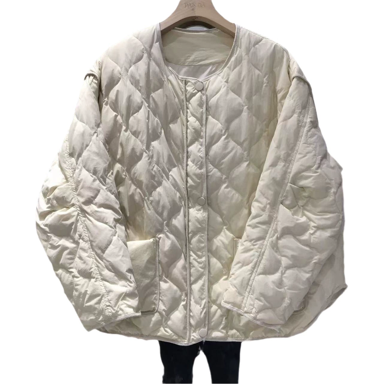 Оптовая продажа больших женских пуховиков, базовая модель с круглым вырезом в корейском стиле, из белого утиного пуха, теплая модная куртка, легкая, новая модель 2025 года