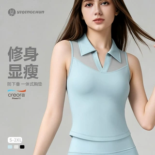 跨境新款polo翻领网球服上衣女户外健身运动普拉提修身瑜伽背心