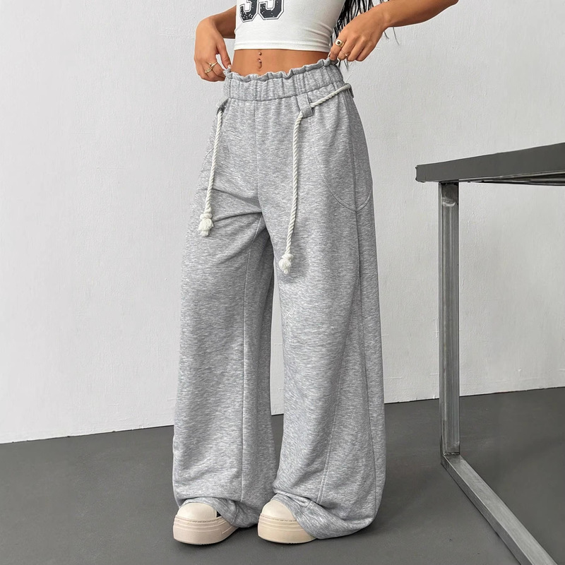 Amazon Women's Ruffled Waistband Wide-Leg Sports Sweatpants with Drawstring Design, High-Waisted Loose Fit Jogging Pants, Casual Amazon Women's Ruffled Waistband Wide-Leg Sports Sweatpants with Drawstring Design, High-Waisted Loose Fit Jogging Pants, Casual