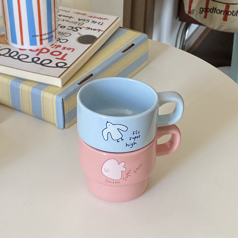可爱小众卡通小飞鸟马克杯陶瓷杯 情侣杯礼物|undefined