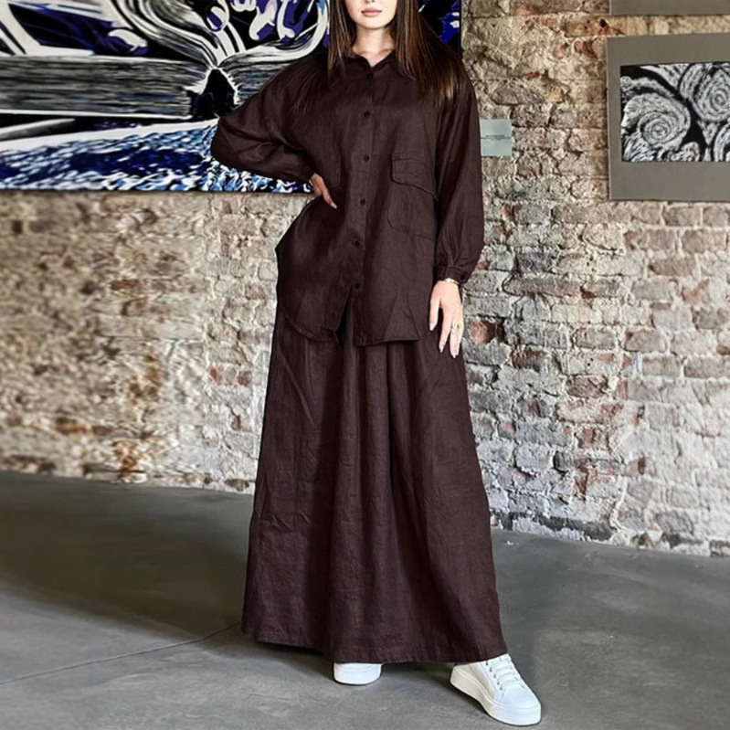 European American Cross-border 2025 Spring And Autumn New Women's Vintage Plus-size Collared Long-sleeve Shirt Dress_ecoleips.com