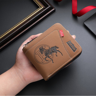 Processed and Customized Men's Multi-Card Slot Zipper Wallet, New Short Ticket Holder, Coin Purse, Card Holder, Wallet