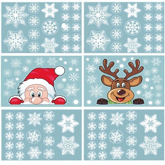 クリスマス装飾雪花シールサンタクロースヘラジカ雪だるま花輪静電貼りクロスボーダークリスマス楽しい窓|undefined