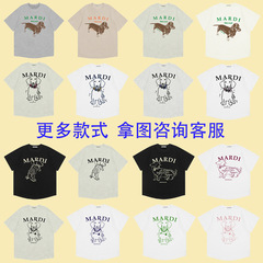 韓国マルディ Tシャツダックスフントレタープリントルーズカジュアルラウンドネック半袖 Tシャツトップ女性用