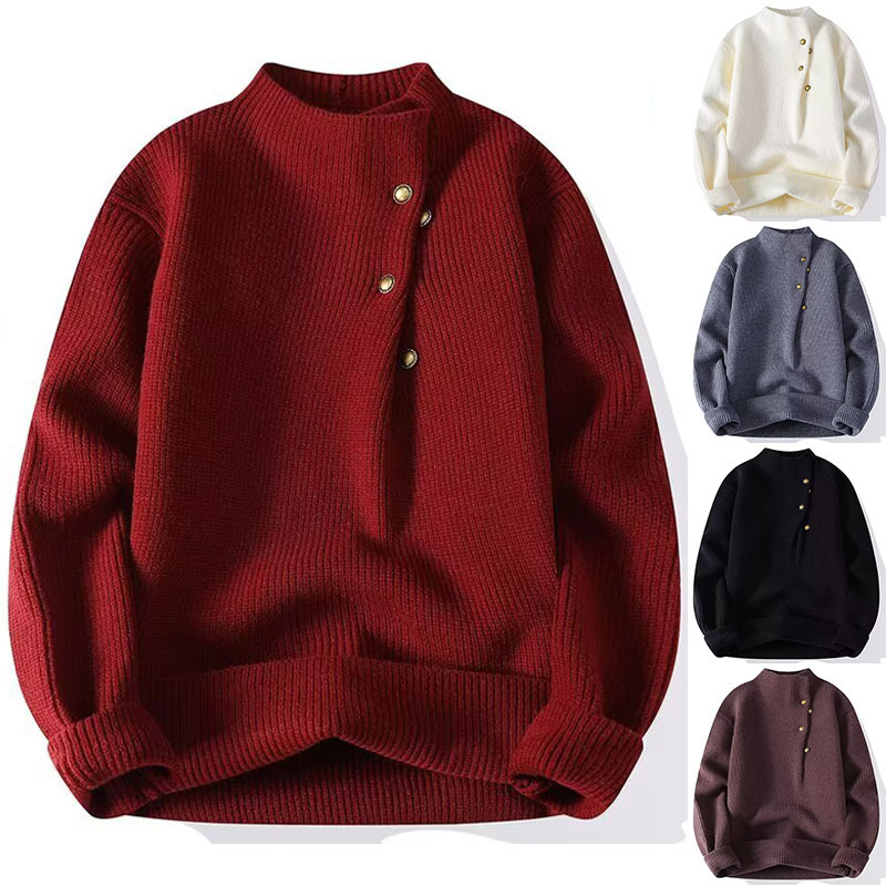Botón de diseño sensación de jersey suéter hombre medio alto cuello invierno mono chaqueta de invierno de otoño camisa base de tendencia comercio exterior al por mayor transfronterizo image 1