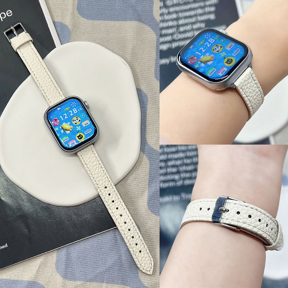 Suitable for Apple Iwatchs10S9Ultra87654 Watch Strap Accessible Luxury Leather Women's Pebbled Wristband