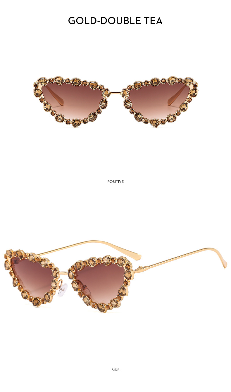 Rhinestone Design Hip-Hop Irregular Ac UV400 Protection Cat Eye Rhinestone Full Frame Women's Sunglasses