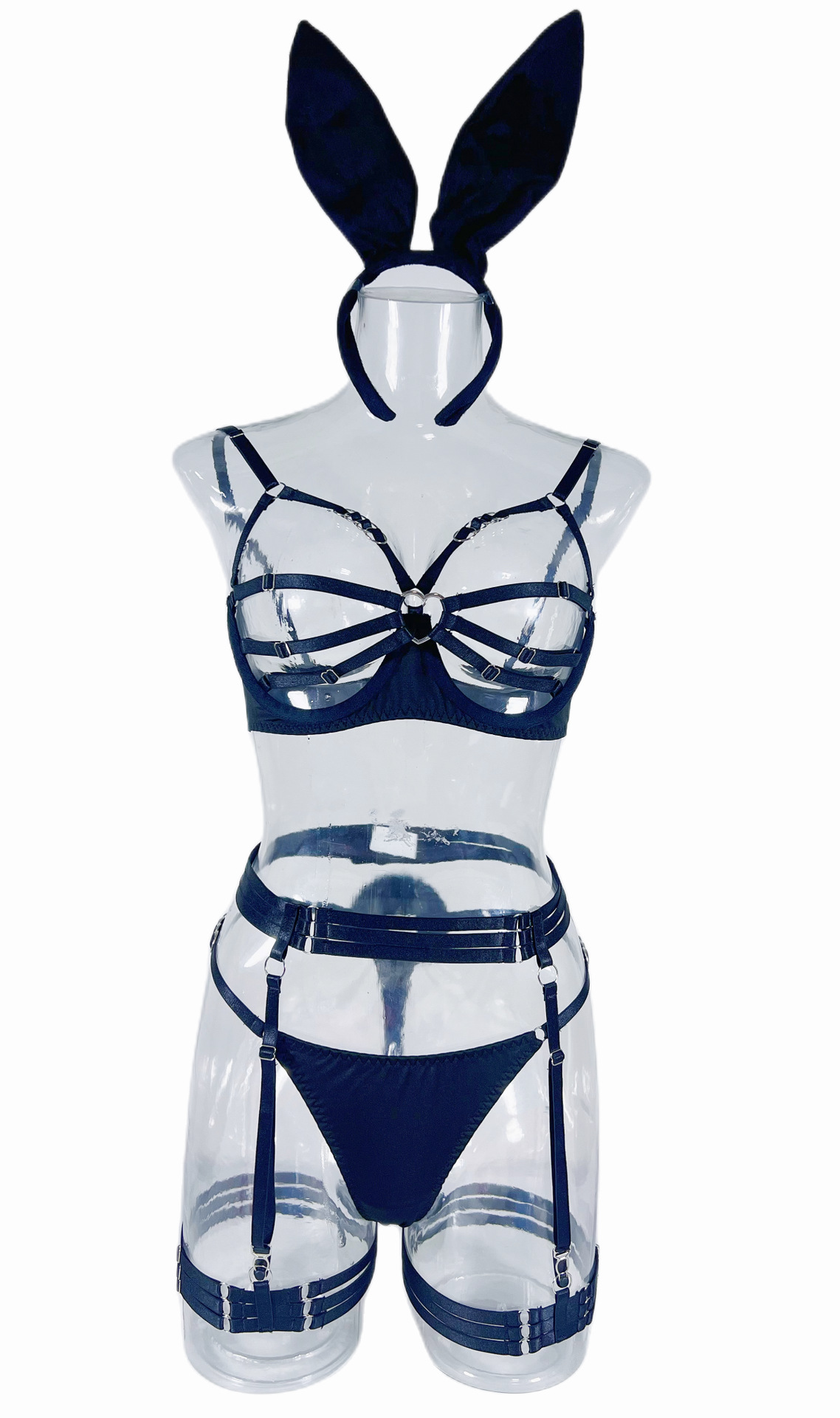 Vêtements pour femmes Nouvelle tenue révélatrice de poitrine Sexy Hollow Bunny Girl Jeu de rôle Ensemble de lingerie érotique Ensemble de 5 pièces_voghion.com