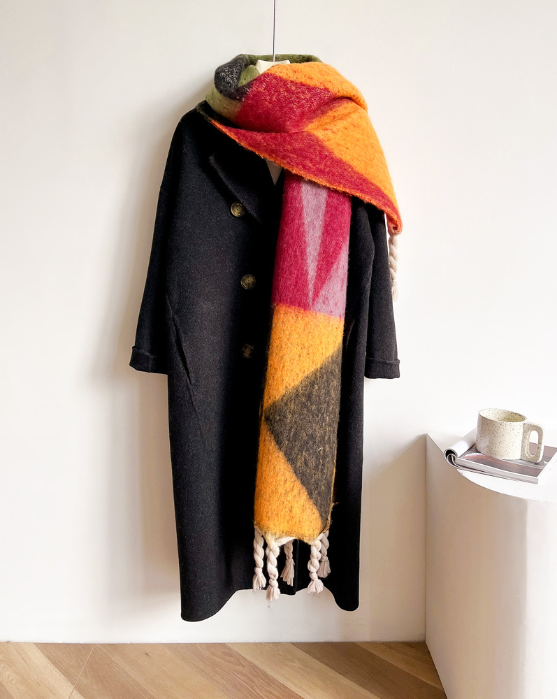 New Geometric Triangle Scarf Women in Winter with 100 Pairs of Tune, Green Hippocampus Hair Shawl for Women's Street_voghion.com