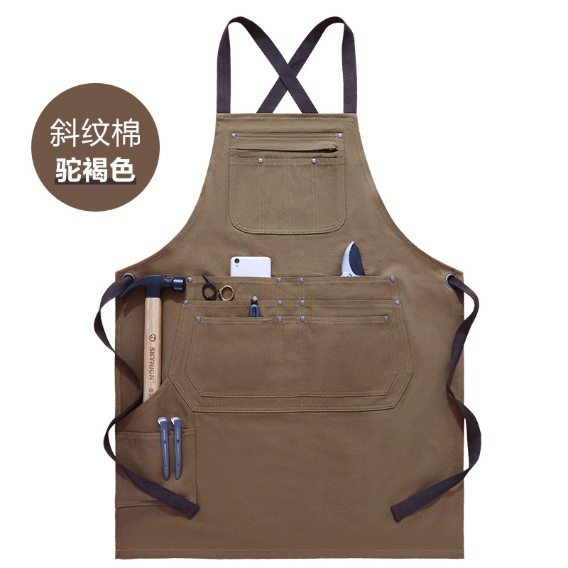 Amazon Twill Algodon Logo Personalizado Multi-bolsillo Herramientas de jardinería Tattoo Barista Trajes de trabajo delantal