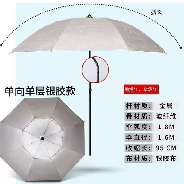 Outdoor fishing umbrella, sun and rain protection, thickened black-coated universal large fishing umbrella, camping sunshade umbrella, sun umbrella, walking stick umbrella