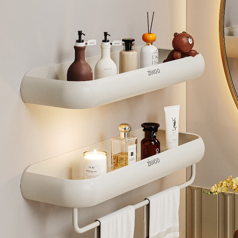 Milky White Bathroom Storage Rack, Wall-Mounted Organizer for Bathroom, Toilet, and Washbasin, No-Drill Installation