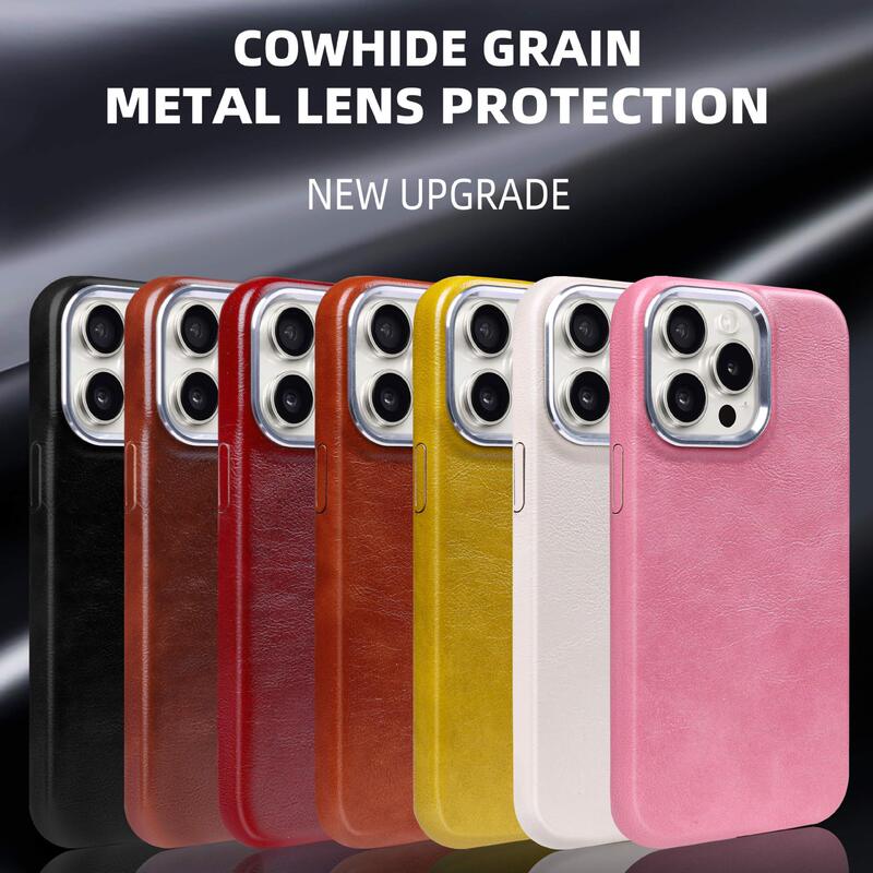 For iPhone16 Apple 15 phone case 14 Promax metal frame 11 retro PU leather protective case
