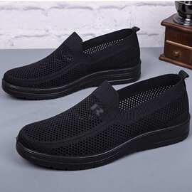 夏季跨境透气网面老北京布鞋男软底防滑中老年一脚蹬爸爸鞋休闲鞋