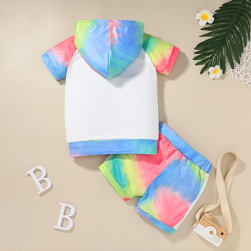 Children's Suit 2021 Summer New Girls' Pullover Hooded Shorts Two-piece Children's Gradient Children's Clothing display picture 2