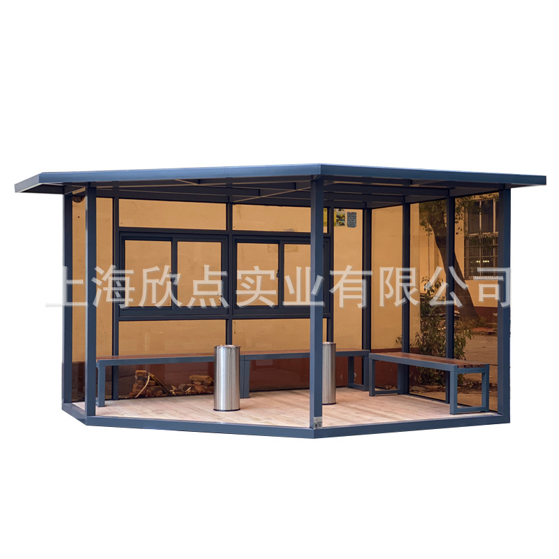 Sala de vidrio multifuncional cabina de fumadores en lugares públicos Sala de fumadores móvil al aire libre Cabina semiabierta Pabellón de té