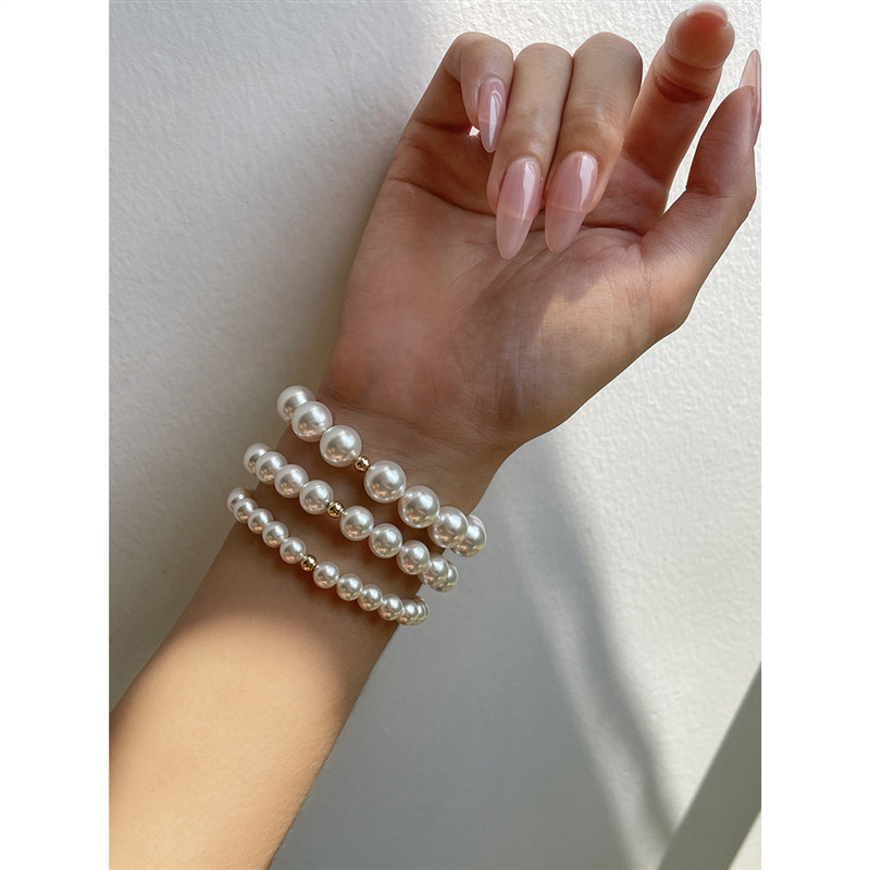 Wash your hands without picking imported Shi Jia pearl bracelet US 14K gold round beads elastic rope bracelet for women in summer