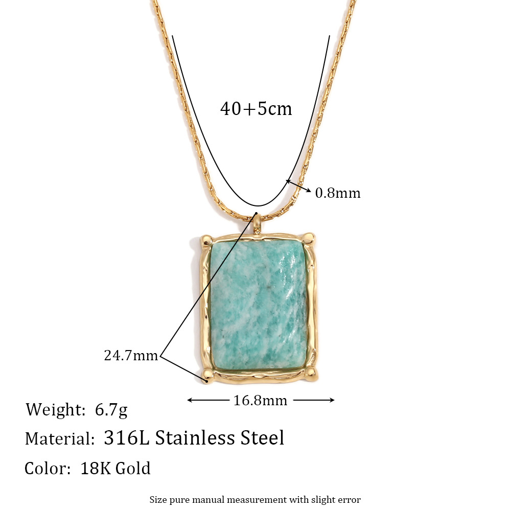 Rectangular Natural Stone Stainless Steel Pendant Necklace