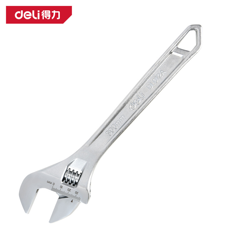 得力工具DL012A 多功能活动扳手光柄开口活络扳手激光刻度 12寸