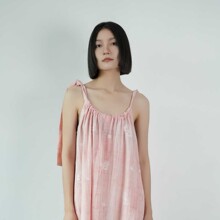 亚麻天丝平纹扎染拉条面料 春夏透气凉感 新中式连衣裙布料