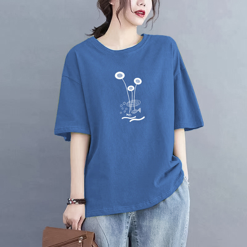Middle-aged and Elderly Women's Mother's New Short-sleeved T-shirt Summer New plus size Loose Belly-covering Casual Top