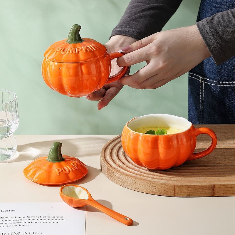 Transfronterizo Halloween dibujos animados lindo creativo calabaza Taza de cerámica con tapa taza de desayuno infantil postre sopa taza