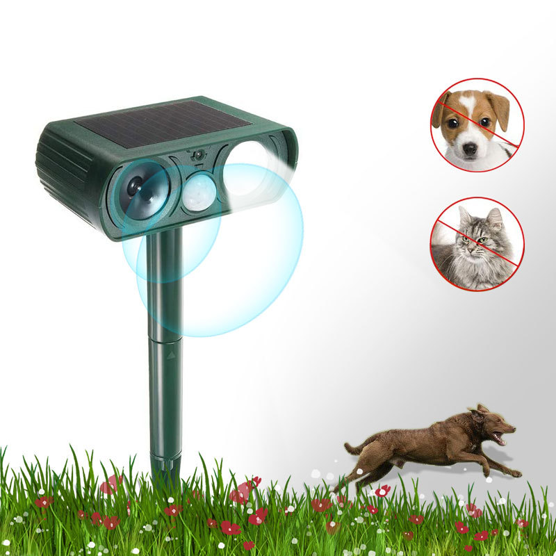 Solar infrared light burst ultrasonic animal repellent