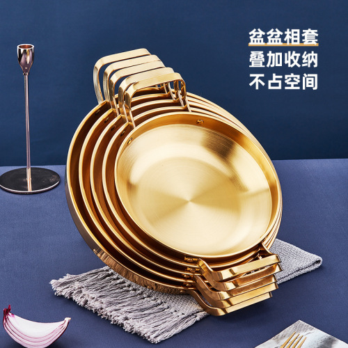 Special Wok Flat Small Pot for Hong Style Seafood Dry Pot, Alcohol Stove, Stainless Steel Troop Hot Pot Basin with Double Ears Dry Pot Plate