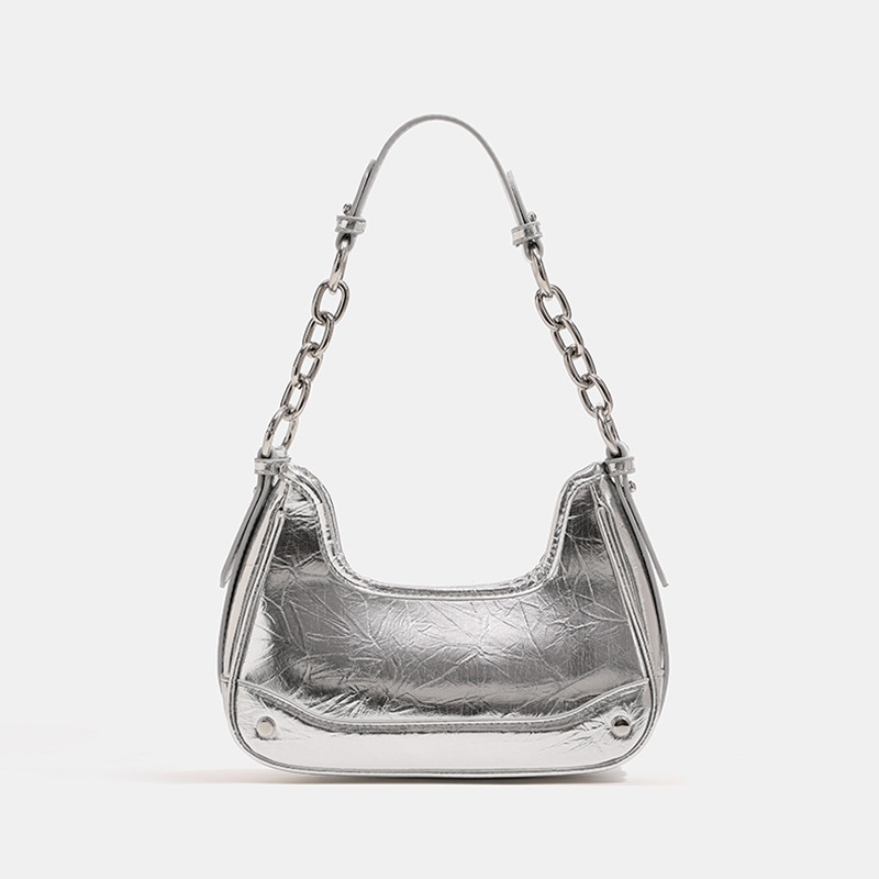 Chain Handle Baguette Bag Underarm Bag Trendy Glossy Crossbody Women's Bag Niche Luxury Versatile Shoulder Bag - Thumbnail 6