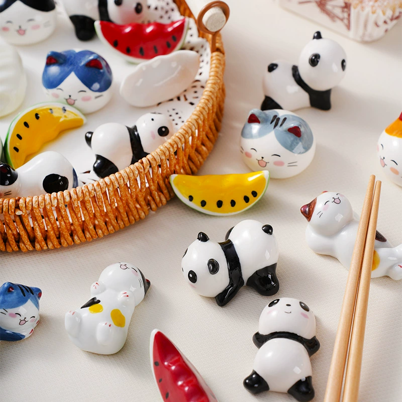 Керамическая подставка для палочек для еды в японском стиле с рисунком животных, фруктов и овощей (панды, арбузы), нескользящая конструкция