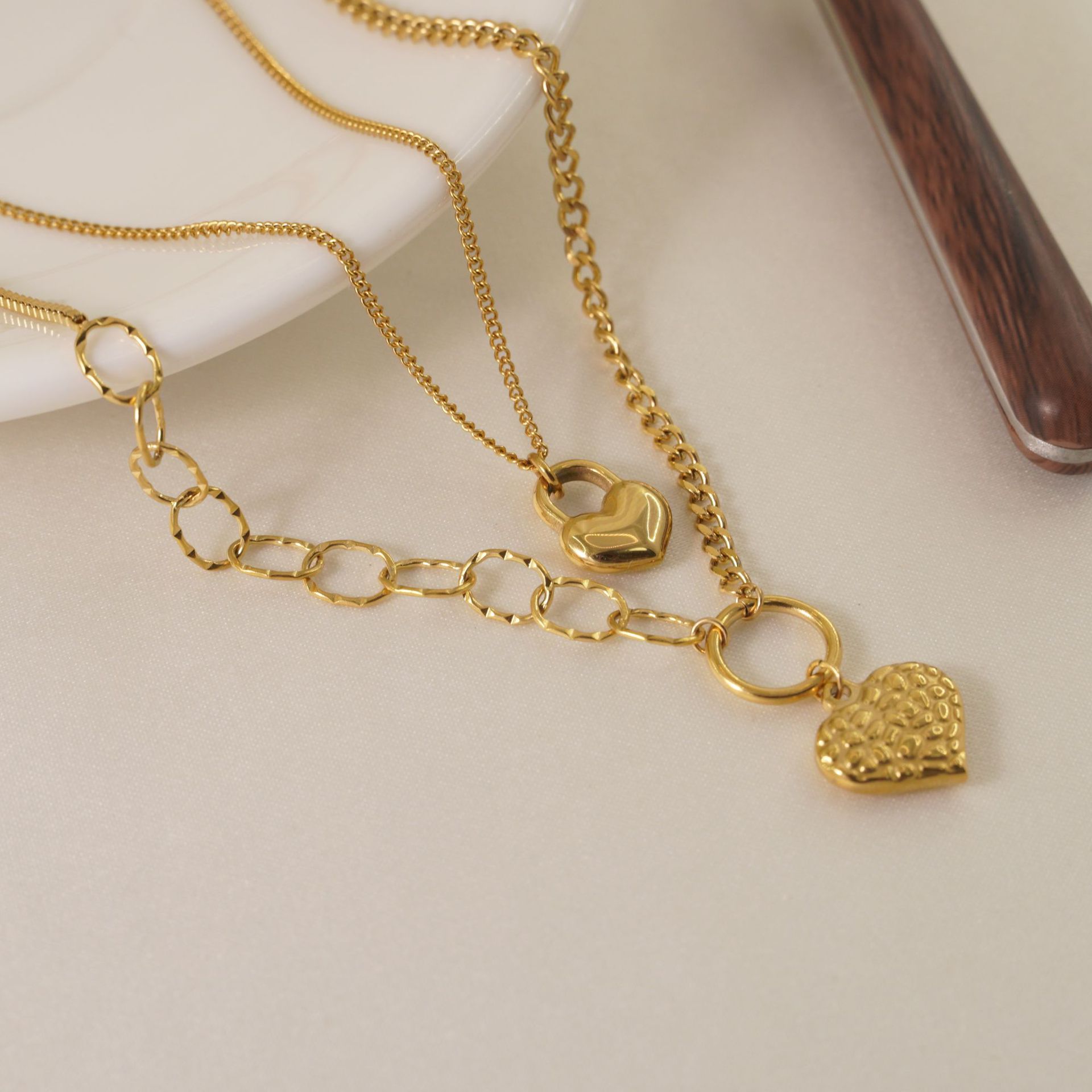 Pendant Necklace Classification Titanium Steel 14K Gold Plated Modern Style Simple Style Classic Style Plating Heart Shape Lock Pendant Necklace
